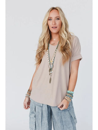 Classic V Neck Top - Sand