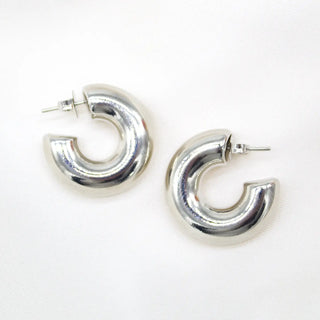 18K Gold Filled 7mm Thick Chunky Open Hoop Earrings - Silver