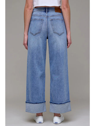 Medium Wash Cuffed Stretch Relaxed Dad Jean - Hidden