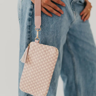 Emma Woven Clutch Wristlet - Blush Checkered