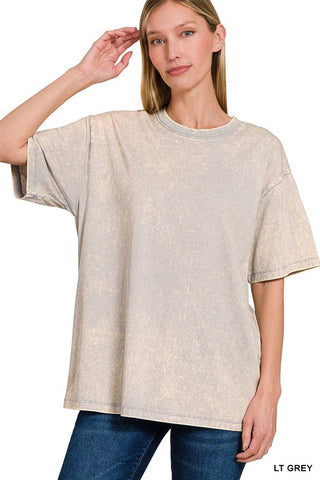 Washed Short Sleeve Top - Grey