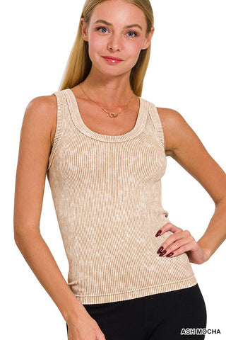 Washed Ribbed Seamless Tank Top - Ash Mocha