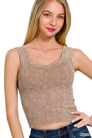 Washed Ribbed Seamless Top - Mocha