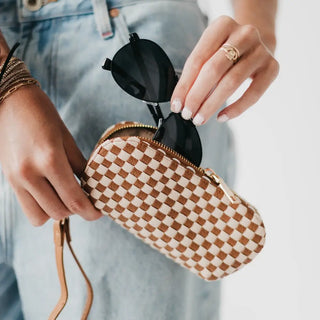 Dylan Sunglass Case Wristlet - Checkered Brown