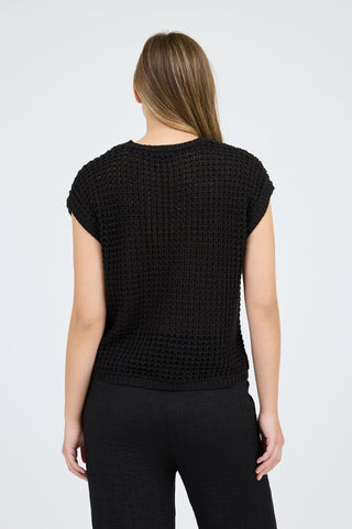Crochet Knit Batwing Short Sleeve Sweater Top