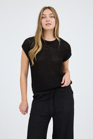 Crochet Knit Batwing Short Sleeve Sweater Top