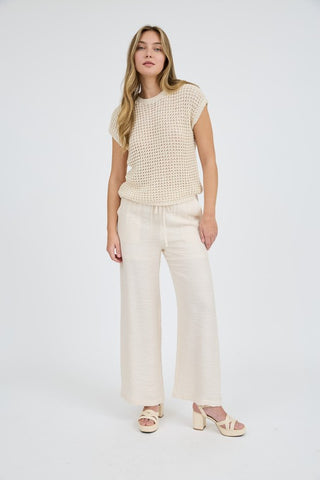 Crochet Knit Batwing Short Sleeve Sweater Top
