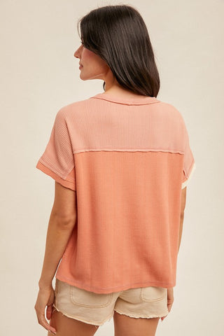 Color Block Knit Top - Apricot