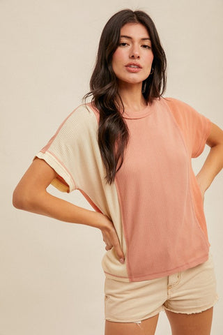 Color Block Knit Top - Apricot