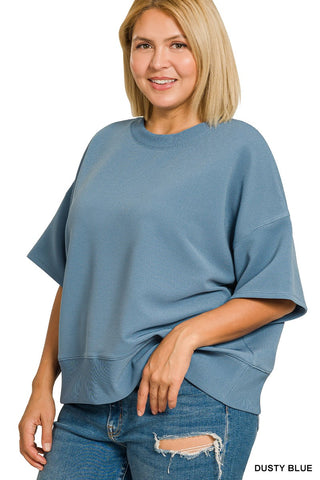 Ribbed Relax Banded Top - Dusty Blue