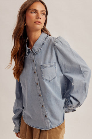 Ellie Ruffled Denim Button-Up