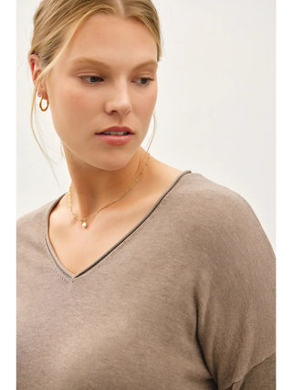 V-Neck Dropped Shoulder Sweater - Mocha