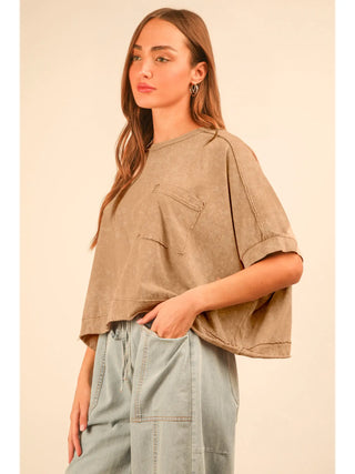 Mineral Washed Oversized Crop Knit Top
