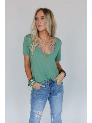 Scoop Neck Bralette Tee - Sage