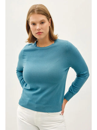 Basic Crew Neck Soft Knit Sweater - Teal