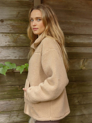 Collared Half Zip Up Fleece Jacket - Natural