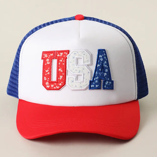 USA Floral Letter Patch Trucker Baseball Cap