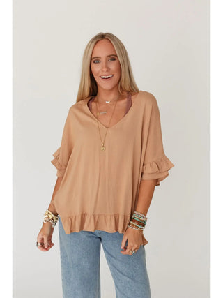 Let Me Be Ruffled Top - Caramel