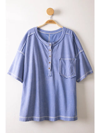 Cozy Mineral Henley Pullover - Denim