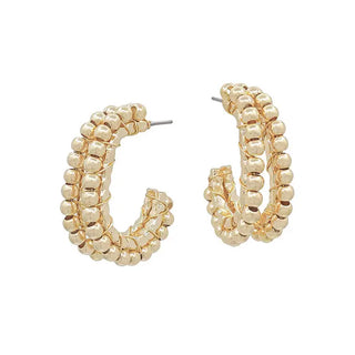 Gold Beaded Double Hoops