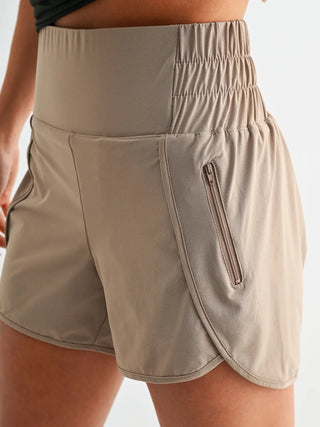 Scallop Edge Active Shorts - Taupe