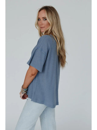 Soft Plume Henley Top - Blue Slate