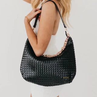 Sienna Slouchy Woven Shoulder Bag - Black