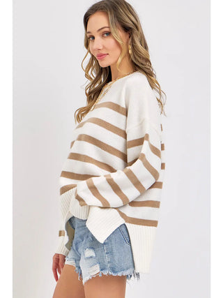 Cream & Taupe Classic Knit Pullover