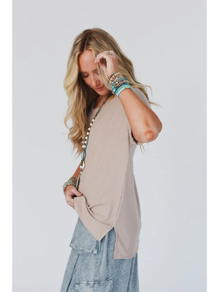 Classic V Neck Top - Sand