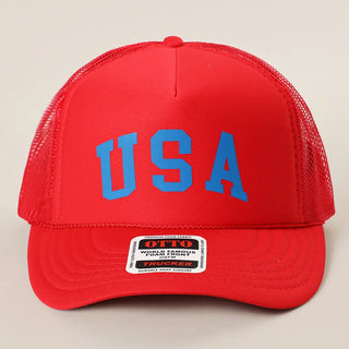 USA Varsity Letter Trucker Hat - Red