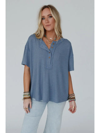 Soft Plume Henley Top - Blue Slate