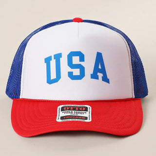 USA Varsity Letter Trucker Hat - Red/White/Blue