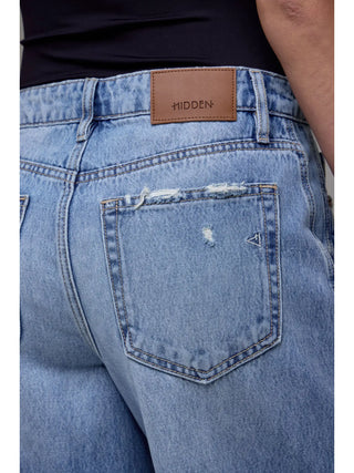 Hidden Cuffed Distressed Wide Leg Jeans