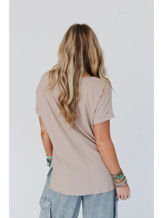 Classic V Neck Top - Sand