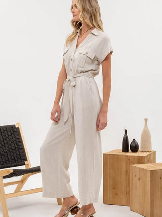 The Kate Button Down Belted Wide Leg Jumpsuit