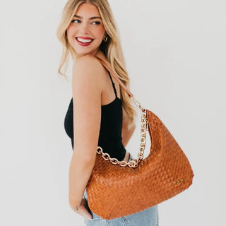 Sienna Slouchy Woven Shoulder Bag - Brown