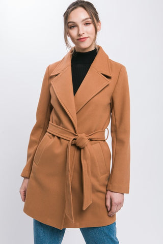 Collared Trench Coat with Waist Tie