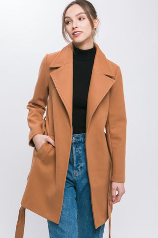 Collared Trench Coat with Waist Tie