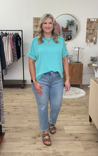 Effortless Edge Rib Top - Turquoise