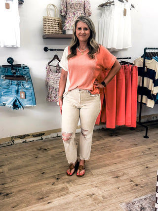 Color Block Knit Top - Apricot