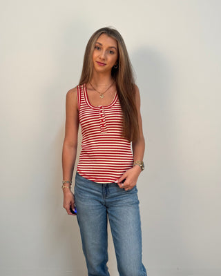 Red Harbor Striped Button Tank