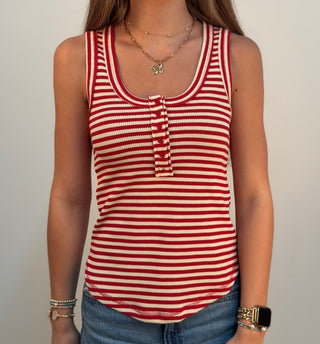 Red Harbor Striped Button Tank