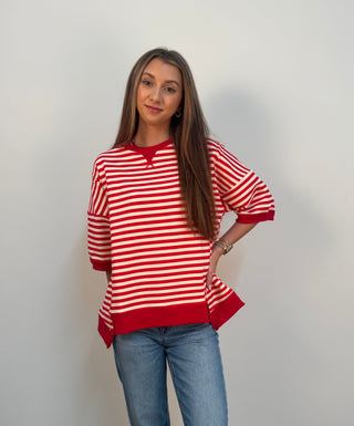 Americana Oversized Stripe Top — Red/Cream