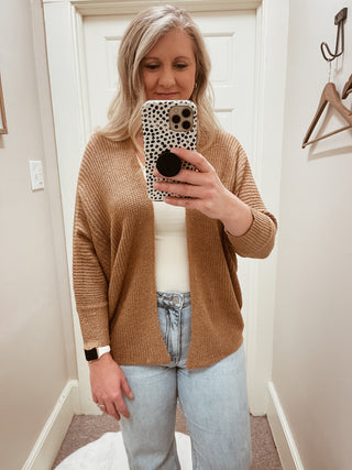 Dolman Sleeve Open Front Cardigan - Camel