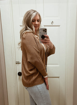 Dolman Sleeve Open Front Cardigan - Camel