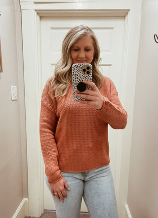 Boxy Waffle Knit Sweater - Terracotta