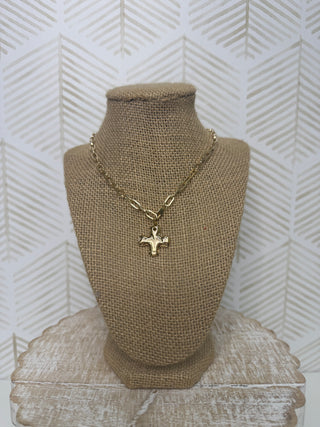 Hammered Cross Toggle Necklace - Gold