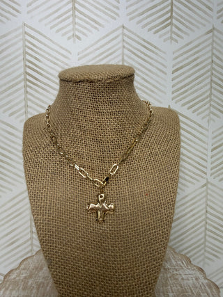 Hammered Cross Toggle Necklace - Gold