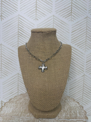 Hammered Cross Toggle Necklace - Silver