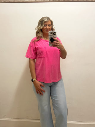 Mineral Washed Knit Top - Pink